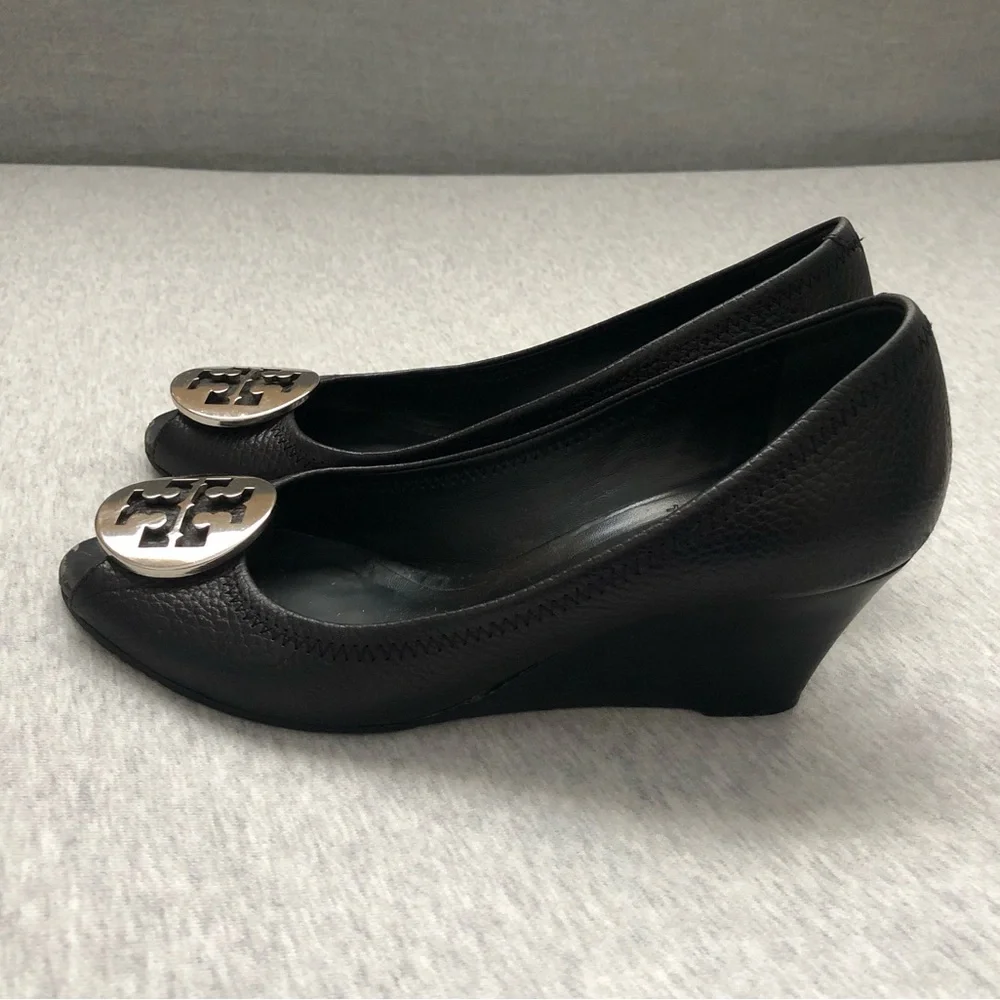 Tory Burch Women’s Black Shoes Peep Toe Wedge Sandals Black Size: US 7.5